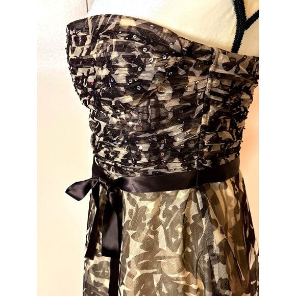 Vintage Y2K BCBGMaxAzria Strapless Dress Medium Petite Mesh Tulle Brown - Picture 2 of 13